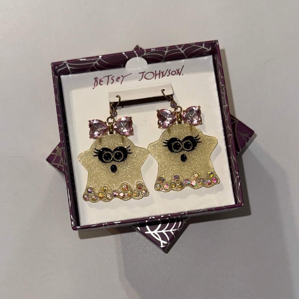 Betsey Johnson‎ Glittery Ghost Earrings with Pink Accents